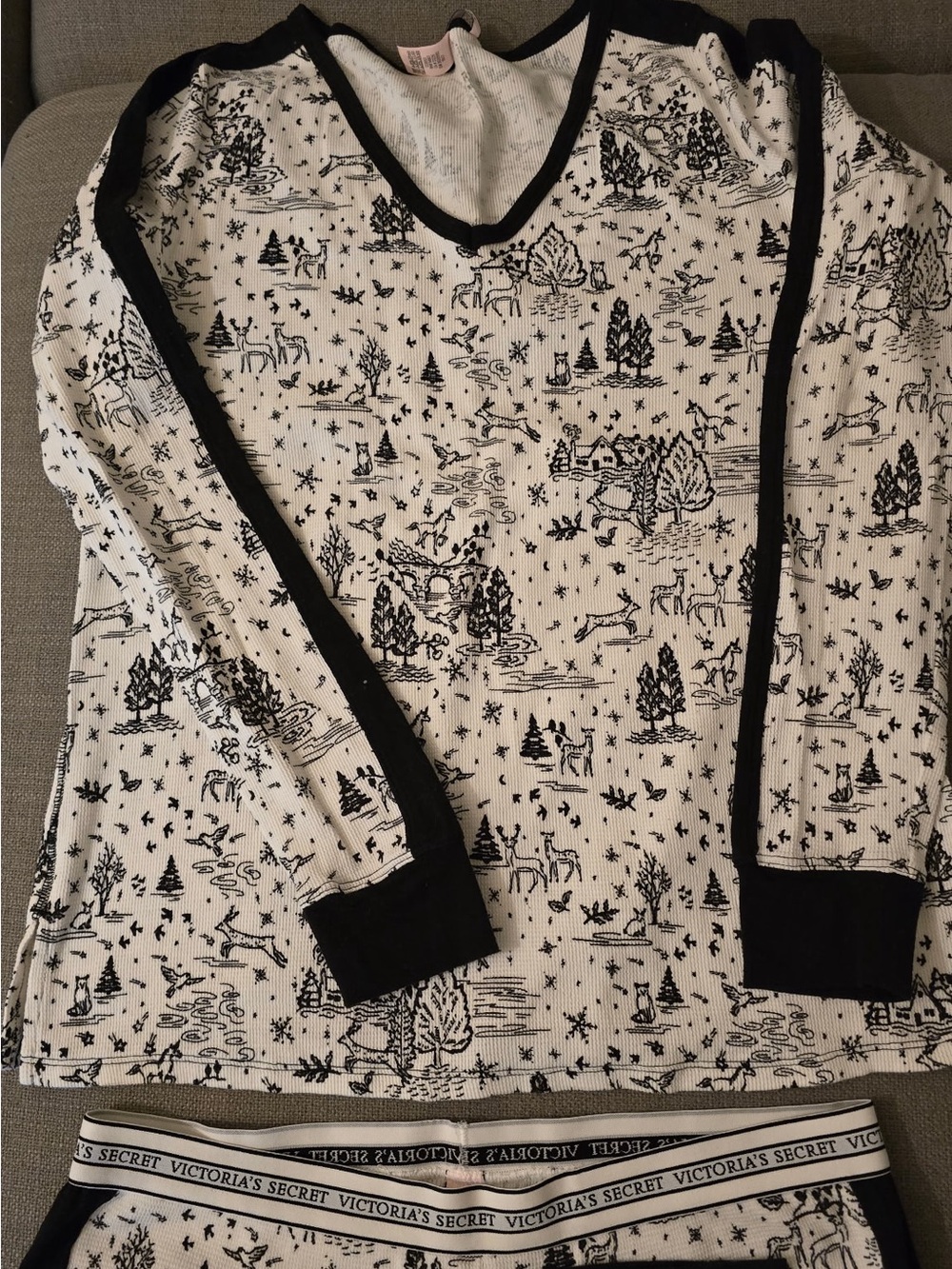 Victoria's Secret White and Black Waffle-Knit Pajama Set